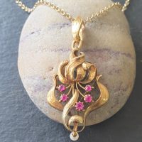 Antique 9ct Yellow Gold Ruby & Pearl Pendant from Ace Jewellery, Leeds