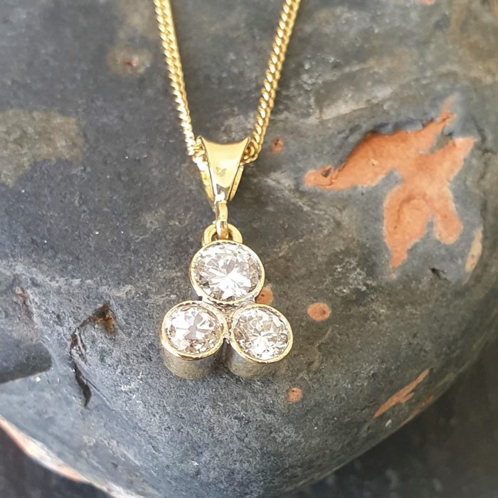 Three Stone Yellow Gold Diamond Trilogy Pendant from Ace Jewellery, Leeds