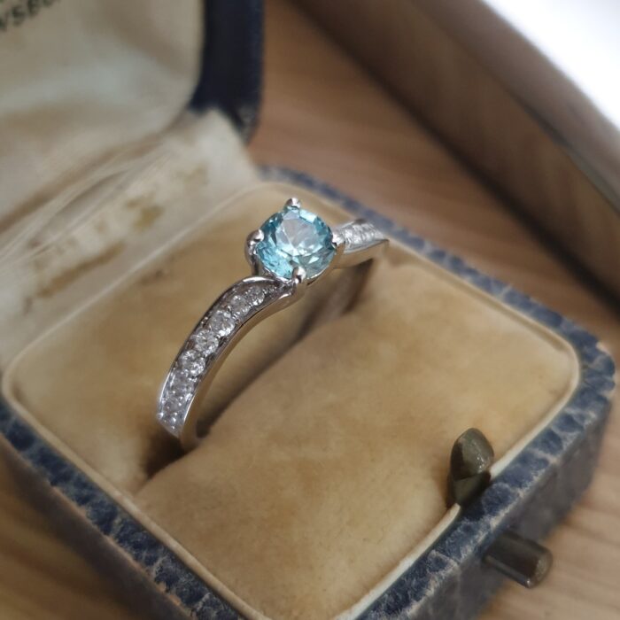 Blue Zircon Diamond Solitaire Ring from Ace Jewellery, Leeds