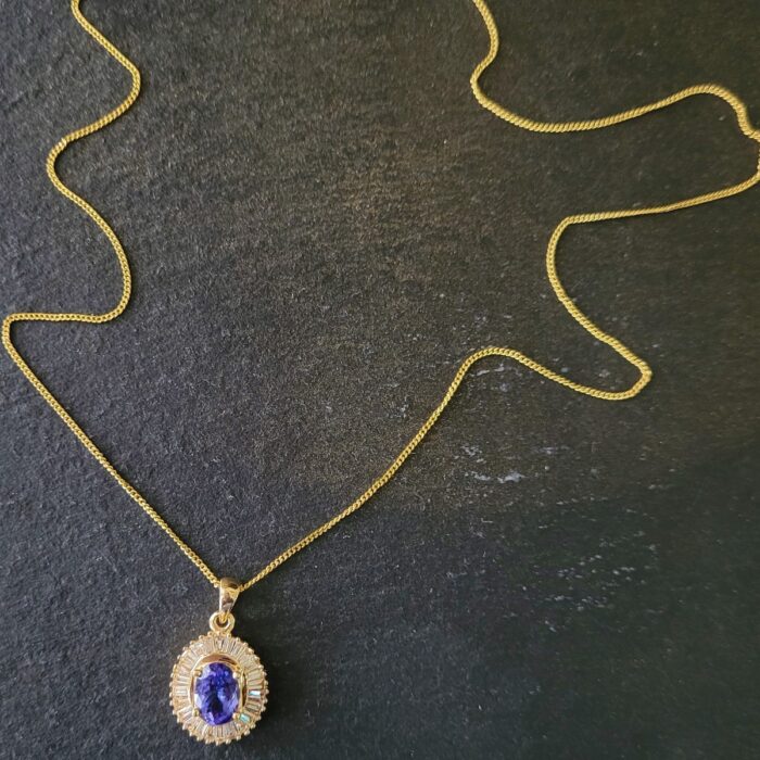 Tanzanite & baguette Diamond Pendant Necklacefrom Ace Jewellery, Leeds