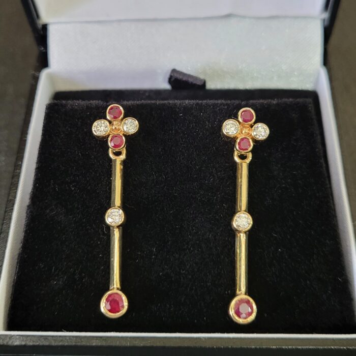 Yellow Gold Ruby & Diamond Earrings from Ace Jewellery, Leeds
