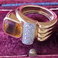 Citrine & Diamond Old Cut Chunky Ring 14ct Yellow Gold from Ace Jewellery, Leeds