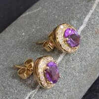 Amethyst & Diamond Cluster Stud Earrings 18ct Yellow Gold from Ace Jewellery, Leeds