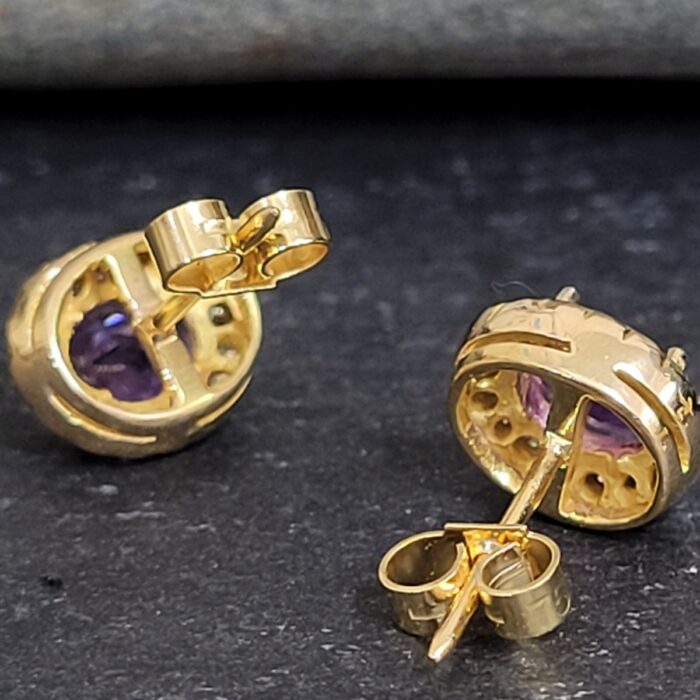 Amethyst & Diamond Cluster Stud Earrings 18ct Yellow Gold from Ace Jewellery, Leeds