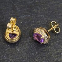 Amethyst & Diamond Cluster Stud Earrings 18ct Yellow Gold from Ace Jewellery, Leeds