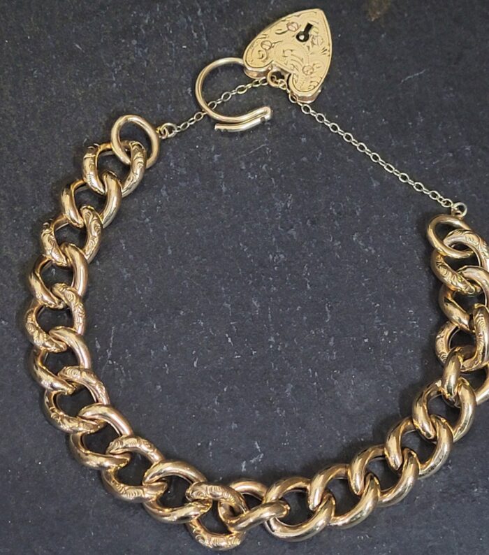 Edwardian Heart Padlock Curb Bracelet 9ct Yellow Gold from Ace Jewellery, Leeds