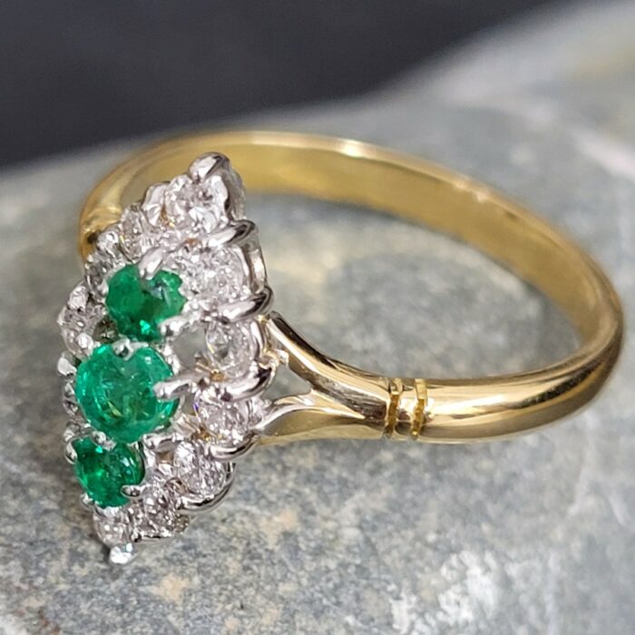 Emerald & Diamond 18ct Yellow Gold Cluster Ring from Ace Jewellery, Leeds