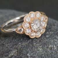 Rose Gold Diamond Floral Halo Ring with Milgrain from Ace Jewellery, Leeds