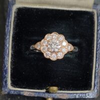 Rose Gold Diamond Floral Halo Ring with Milgrain from Ace Jewellery, Leeds