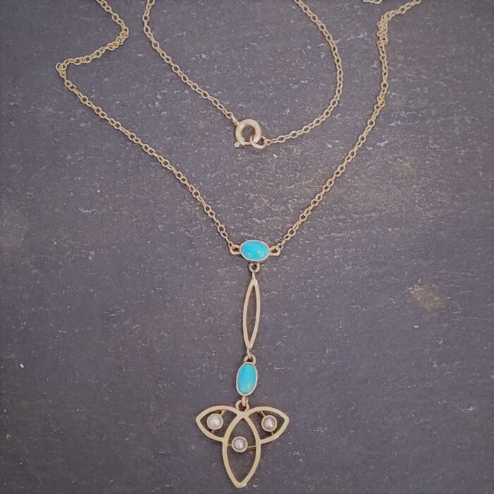 Antique Turquoise & Pearl Pendant 9ct Rose Gold from Ace Jewellery, Leeds
