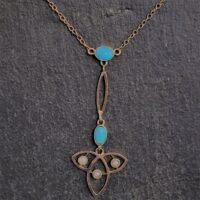 Antique Turquoise & Pearl Pendant 9ct Rose Gold from Ace Jewellery, Leeds