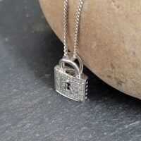 9ct White Gold Diamond Padlock Pendant Necklace & Chain from Ace Jewellery, Leeds