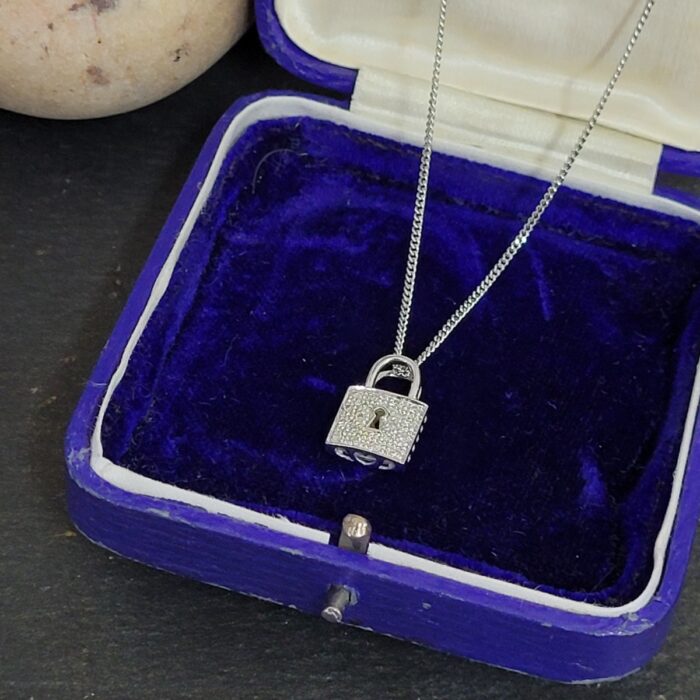 9ct White Gold Diamond Padlock Pendant Necklace & Chain from Ace Jewellery, Leeds