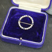 9ct Yellow Gold Pearl & Sapphire Brooch from Ace Jewellery, Leeds