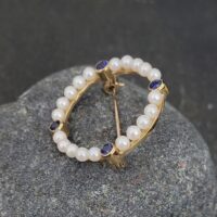 9ct Yellow Gold Pearl & Sapphire Brooch from Ace Jewellery, Leeds