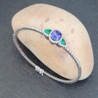 Tanzanite Emerald & Diamond Bangle 18ct White Gold from Ace Jewellery, Leeds