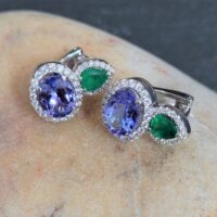 Tanzanite Emerald & Diamond Oval Cut Earrings 18ct White Gold from Ace Jewellery, Leeds