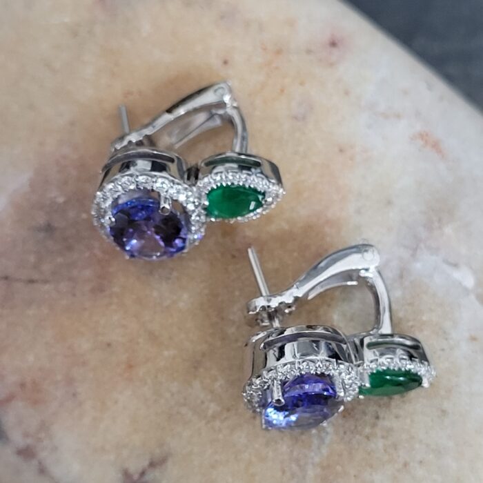 Tanzanite Emerald & Diamond Oval Cut Earrings 18ct White Gold from Ace Jewellery, Leeds