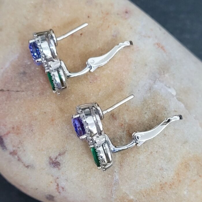 Tanzanite Emerald & Diamond Oval Cut Earrings 18ct White Gold from Ace Jewellery, Leeds