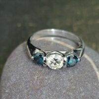 1.05ct Blue & White Diamond Trilogy Ring 14ct White Gold from Ace Jewellery, Leeds