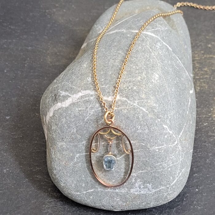 9ct Rose Gold Antique 0.75ct Aquamarine Pendant Necklace from Ace Jewellery, Leeds