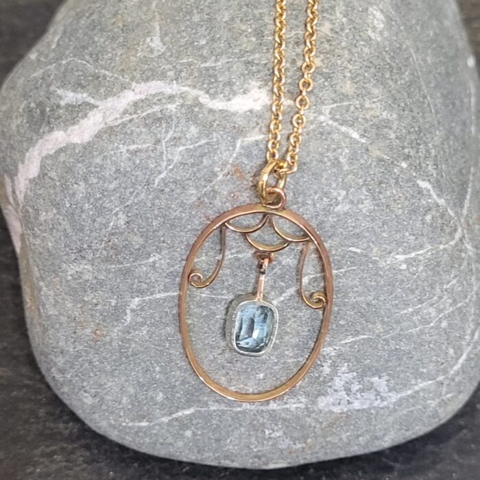 9ct Rose Gold Antique 0.75ct Aquamarine Pendant Necklace from Ace Jewellery, Leeds