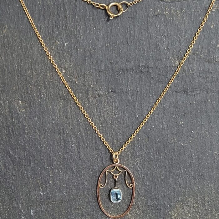 9ct Rose Gold Antique 0.75ct Aquamarine Pendant Necklace from Ace Jewellery, Leeds