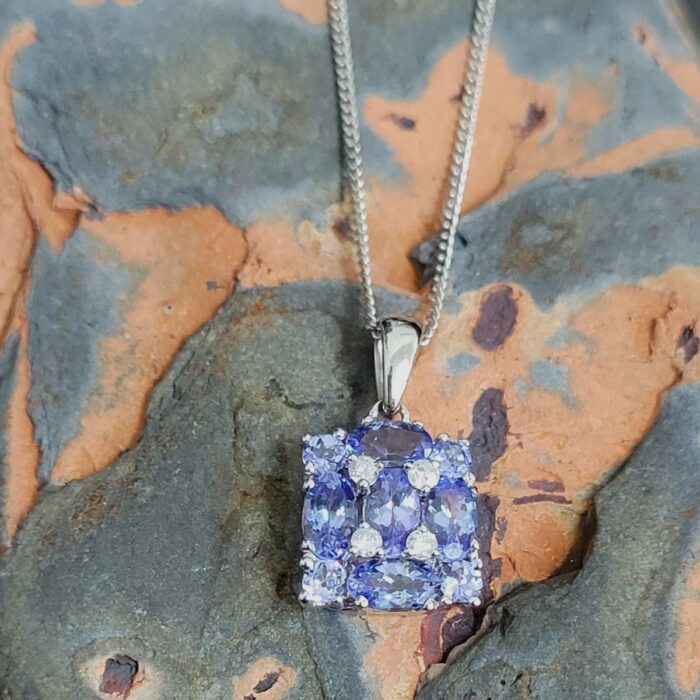 9ct White Gold Tanzanite & Diamond Square Pendant 1.24ct from Ace Jewellery, Leeds