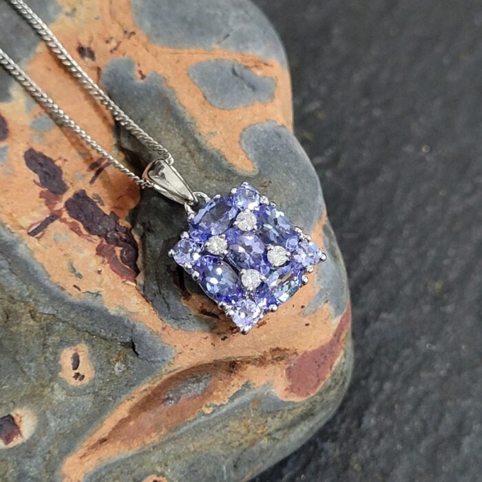 9ct White Gold Tanzanite & Diamond Square Pendant 1.24ct from Ace Jewellery, Leeds