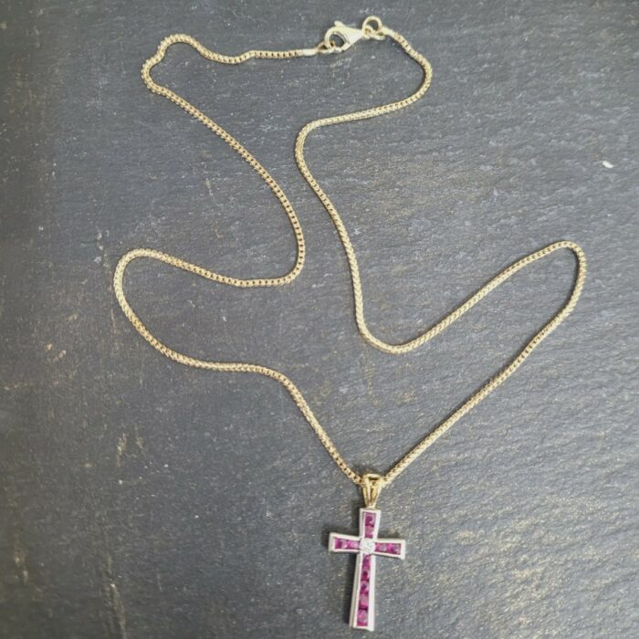 18ct Two Colour Gold Crucifix (Chain Included)