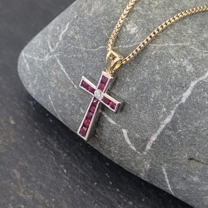 Antique Diamond Cross Pendant White Gold | AC Silver