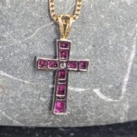 1.065ct Ruby & Diamond Cross Pendant Necklace 18ct White Gold