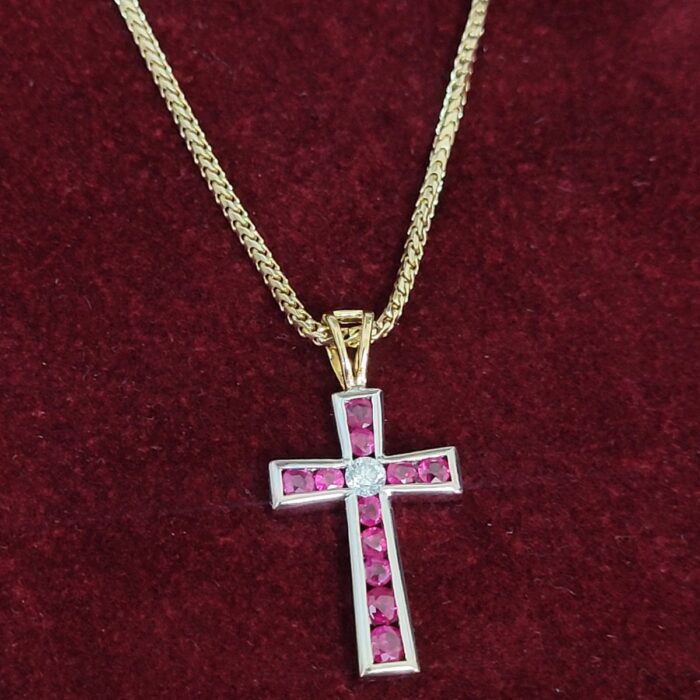 1.065ct Ruby & Diamond Cross Pendant Necklace 18ct White Gold