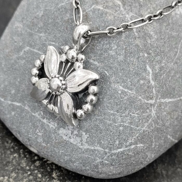 Georg Jensen Silver Flower Pendant Necklace from Ace Jewellery, Leeds