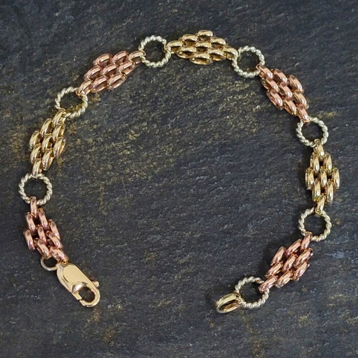 9ct Yellow, White & Rose Gold Fancy Bracelet from Ace Jewellery, Leeds