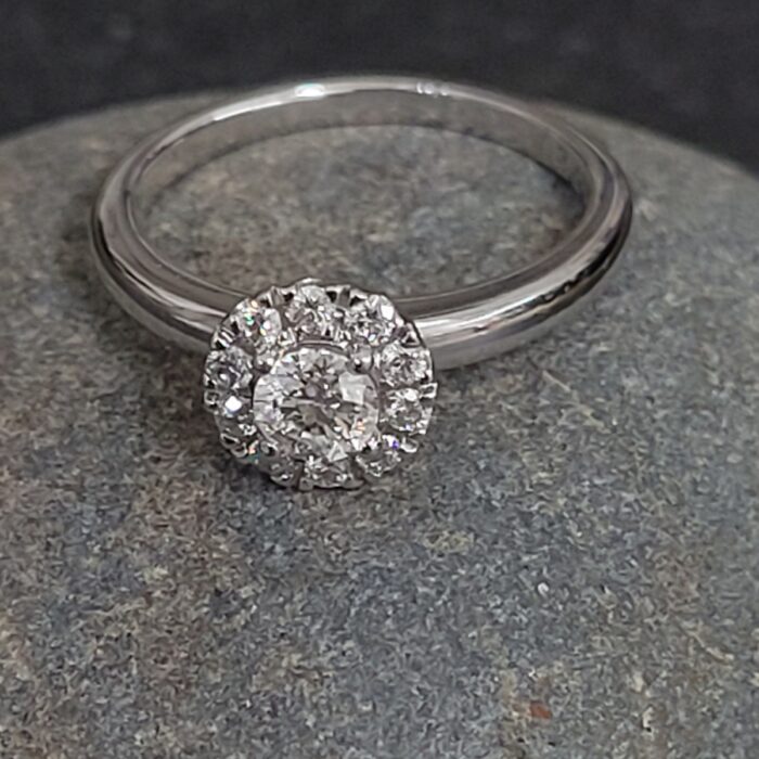 18ct White Gold 0.40ct Diamond Halo Engagement Ring from Ace Jewellery, Leeds