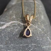 Tanzanite & Diamond Teardrop Pendant Necklace 9ct Yellow Gold from Ace Jewellery, Leeds