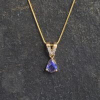 Tanzanite & Diamond Teardrop Pendant Necklace 9ct Yellow Gold from Ace Jewellery, Leeds