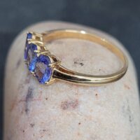 2.5ct Three Stone Oval Tanzanite Ring 18ct Yellow Gold from Ace Jewellery, Leeds