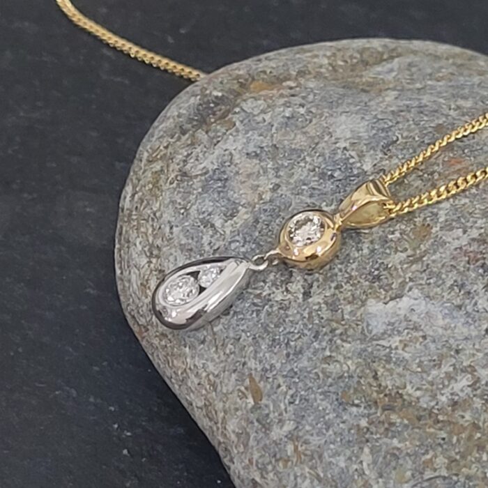 0.35ct Tear Drop Diamond Pendant Necklace 18ct White & Yellow Gold from Ace Jewellery, Leeds