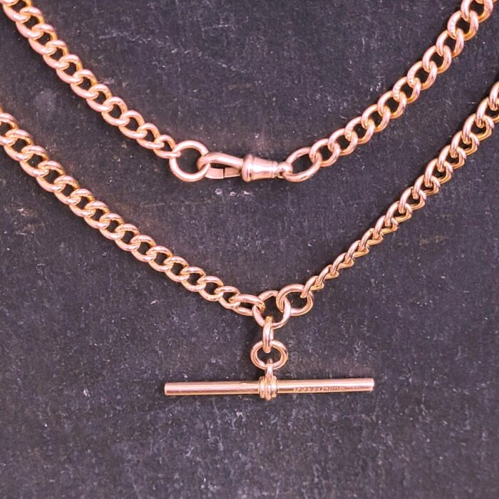 Antique 9ct Rose Gold T-Bar Curb Link Chain from Ace Jewellery, Leeds