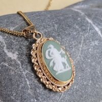 9ct Yellow Gold Sage Green Wedgwood Cameo Pendant Necklace from Ace Jewellery, Leeds