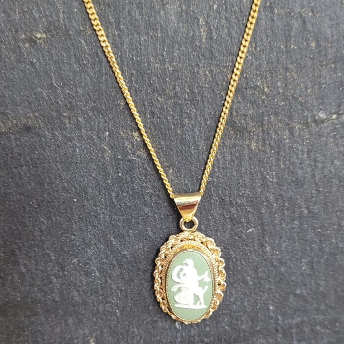 9ct Yellow Gold Sage Green Wedgwood Cameo Pendant Necklace from Ace Jewellery, Leeds