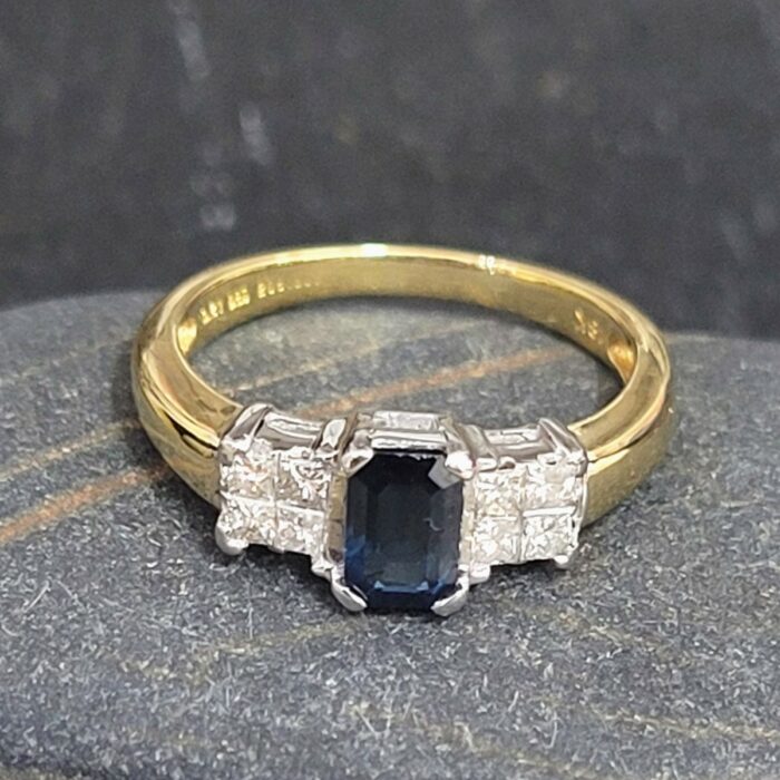 0.91ct Sapphire & Princess Cut Diamond Ring 18ct Yellow Gold from Ace Jewellery, Leeds