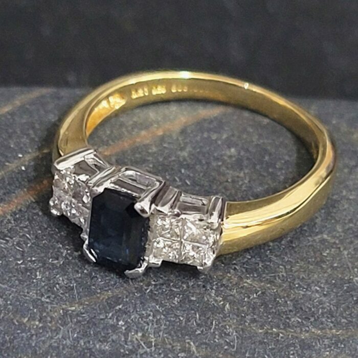 0.91ct Sapphire & Princess Cut Diamond Ring 18ct Yellow Gold from Ace Jewellery, Leeds