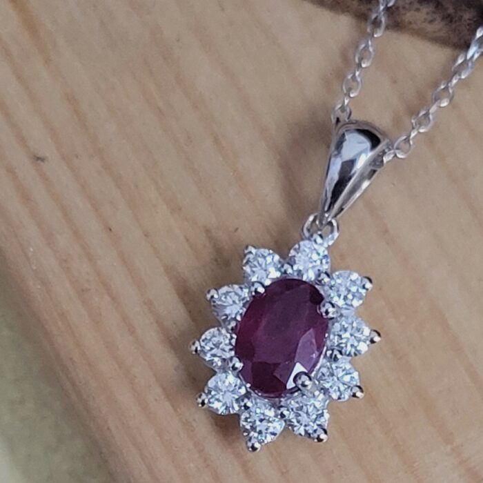 18ct White Gold 0.80ct Ruby & Diamond Pendant Necklace from Ace Jewellery, Leeds