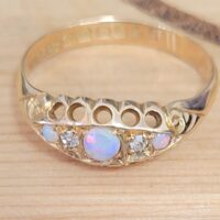 0.31ct Antique Edwardian 18ct Yellow Gold Opal & Old Cut Diamond Five Stone Ring from Ace Jewellery, Leeds