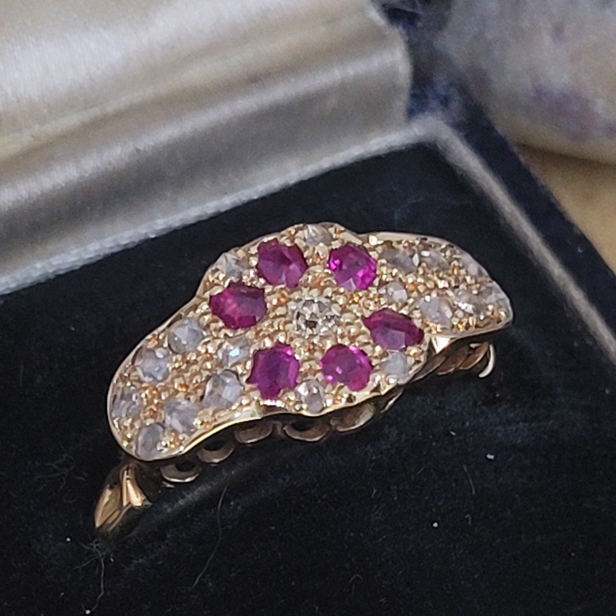 Ruby Rose Cut Diamond Antique Ring 18ct Yellow Gold Ace