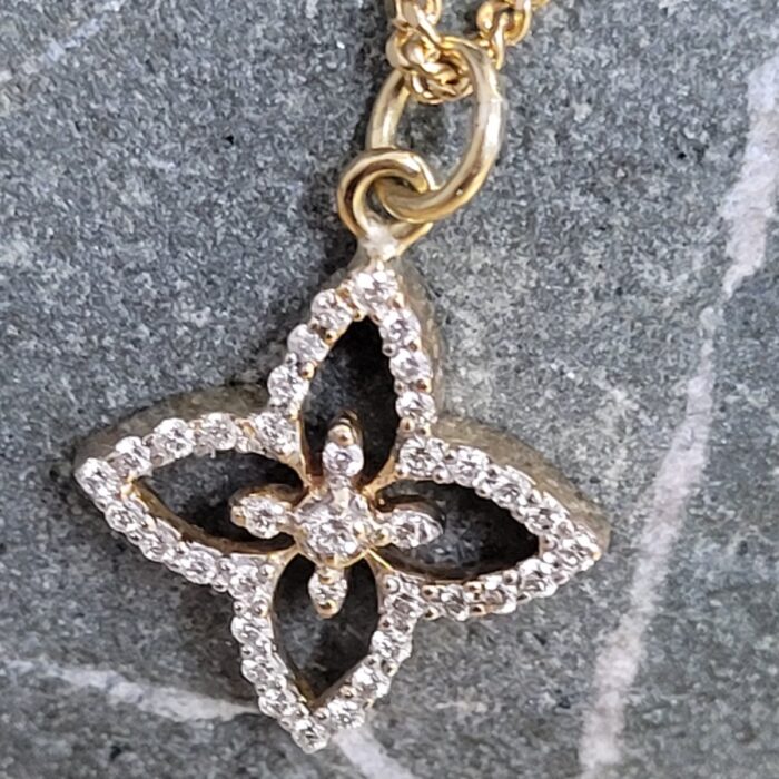 0.25ct Round Brilliant Cut Diamond Flower Pendant & Chain 18ct Yellow Gold from Ace Jewellery, Leeds