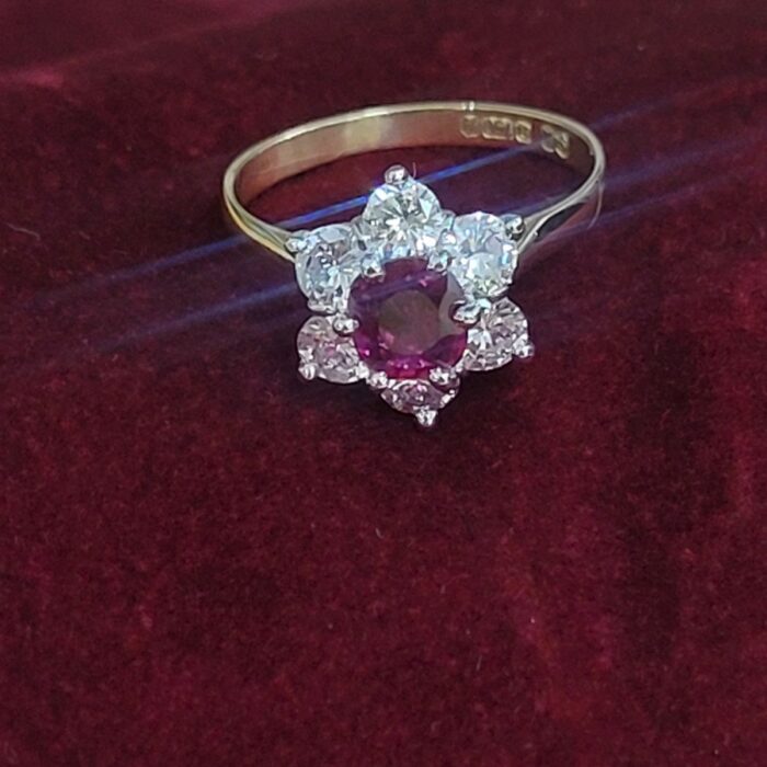 1.35ct Ruby & Diamond Cluster Ring 18ct Yellow Gold from Ace Jewellery, Leeds